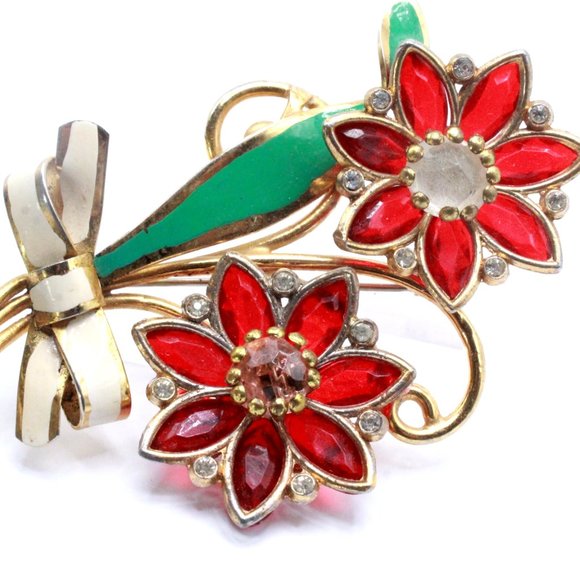 Vintage 40's Glass Flower Enamel Bouquet Designer Brooch - Picture 6 of 11